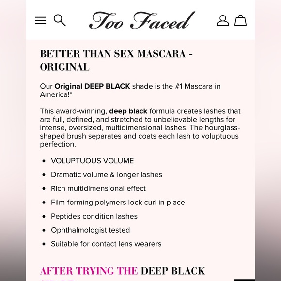 Too Faced Better Than Sex Mascara Makeup Black Lengthening Volumizing Eye Lashes - Picture 8 of 15